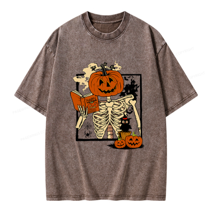Pagewings Halloween Pumpkin Reader Unisex Washed T-shirt
