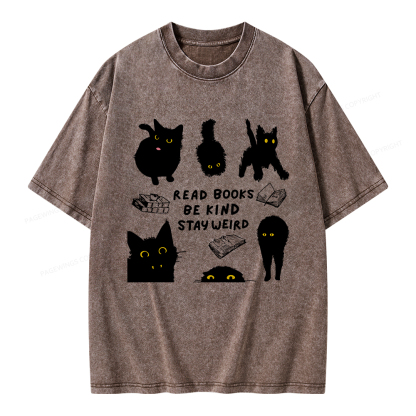 Pagewings Read Books Be Kind Stay Weird Unisex Washed T-shirt