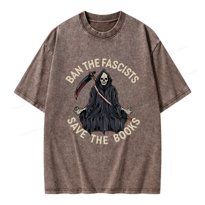 Pagewings Ban The Fascists Save The Books Unisex Washed T-shirt