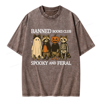 Pagewings Banned Books Club Spooky And Feral Unisex Washed T-shirt