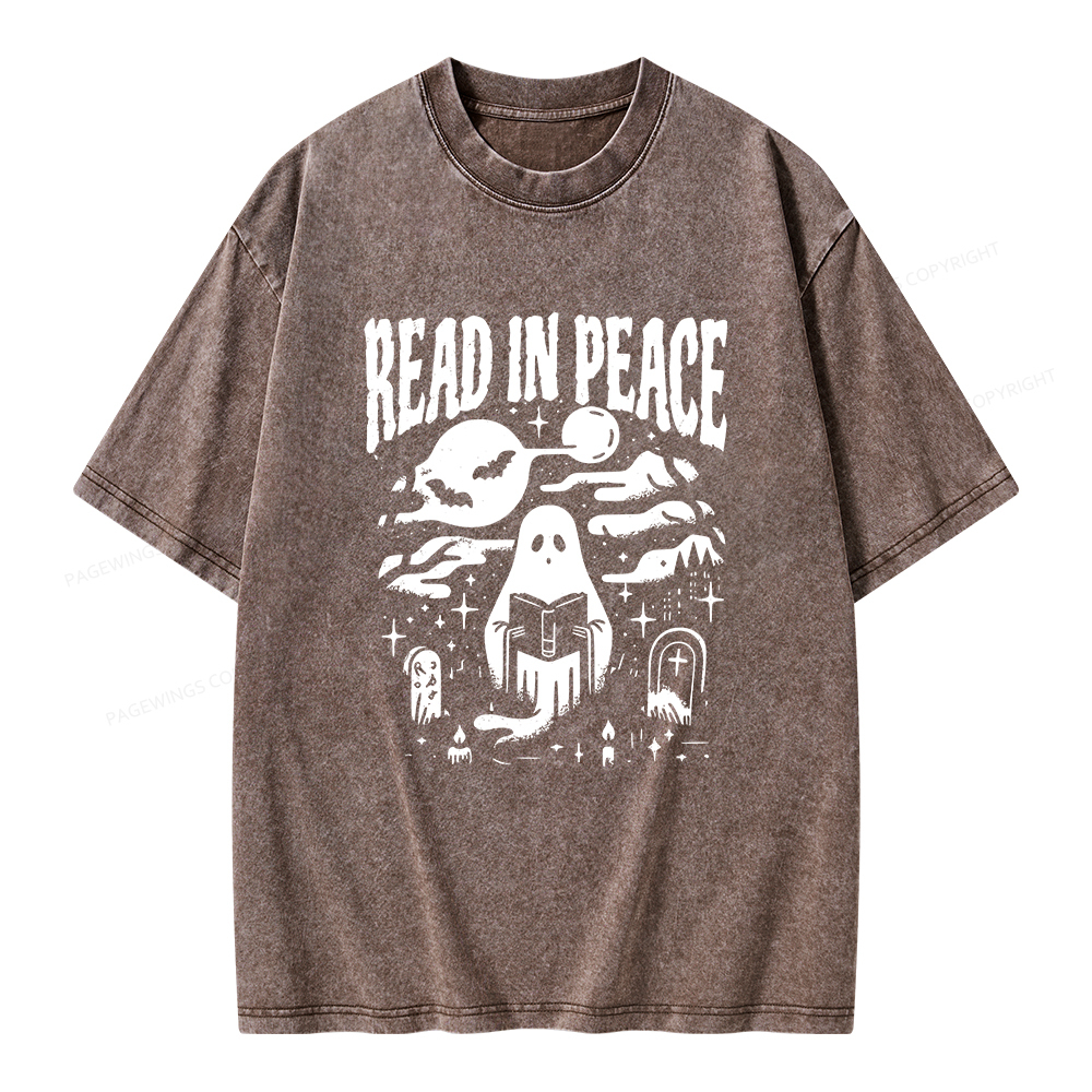 Pagewings Halloween Read In Peace Ghost Reading Unisex Washed T-shirt