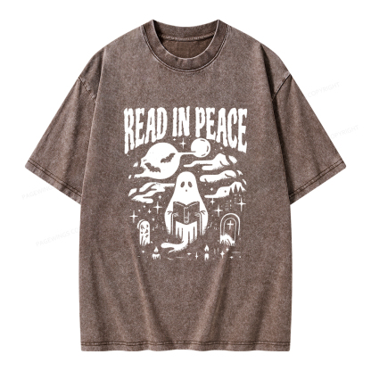 Pagewings  Halloween Read In Peace Ghost Reading Unisex Washed T-shirt