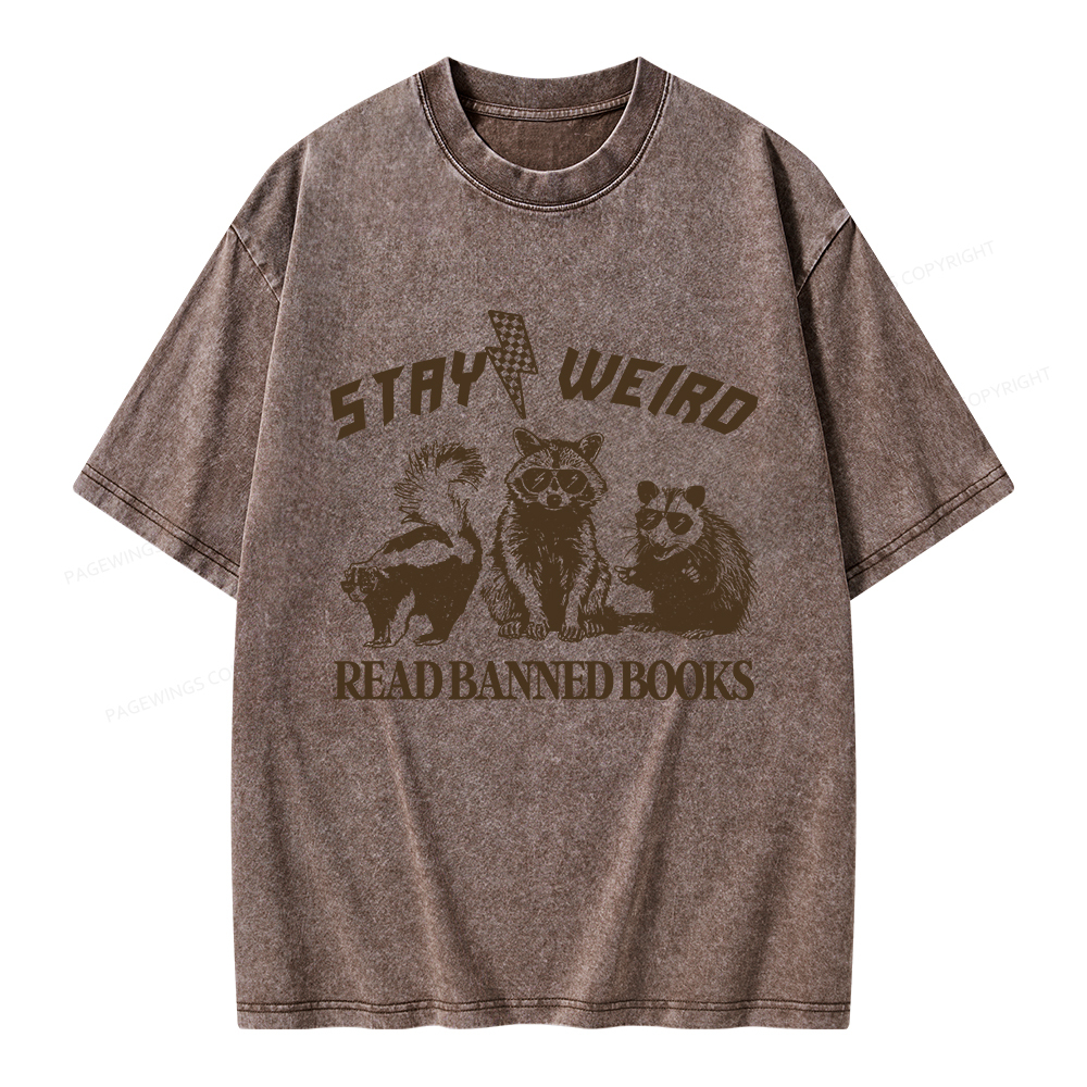 Pagewings Stay Weird Read Banned Books Unisex Washed T-shirt