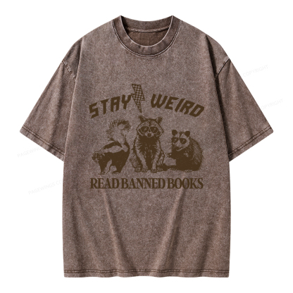 Pagewings Stay Weird Read Banned Books Unisex Washed T-shirt