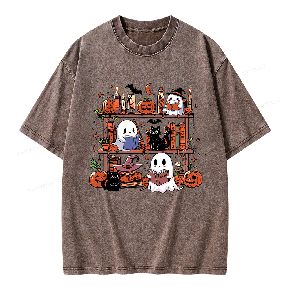 Pagewings Halloween Library Unisex Washed T-shirt