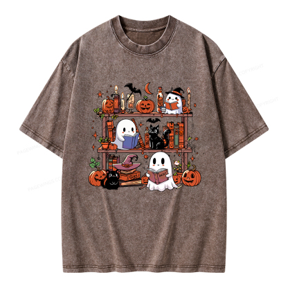 Pagewings Halloween Library Unisex Washed T-shirt