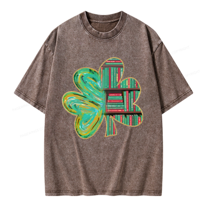 Pagewings Cloverleaf Creative Bookshelf Unisex Washed T-shirt