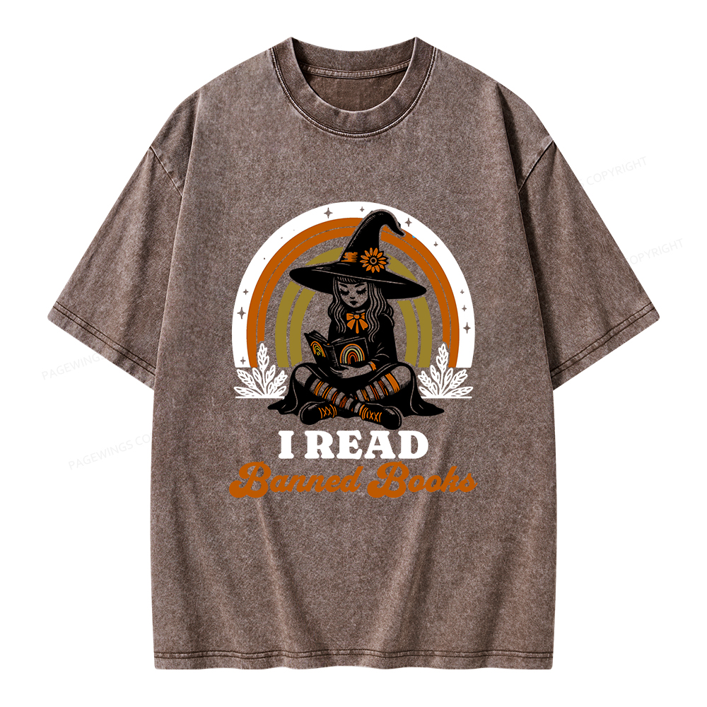 Pagewings I Read Banned Books Unisex Washed T-shirt