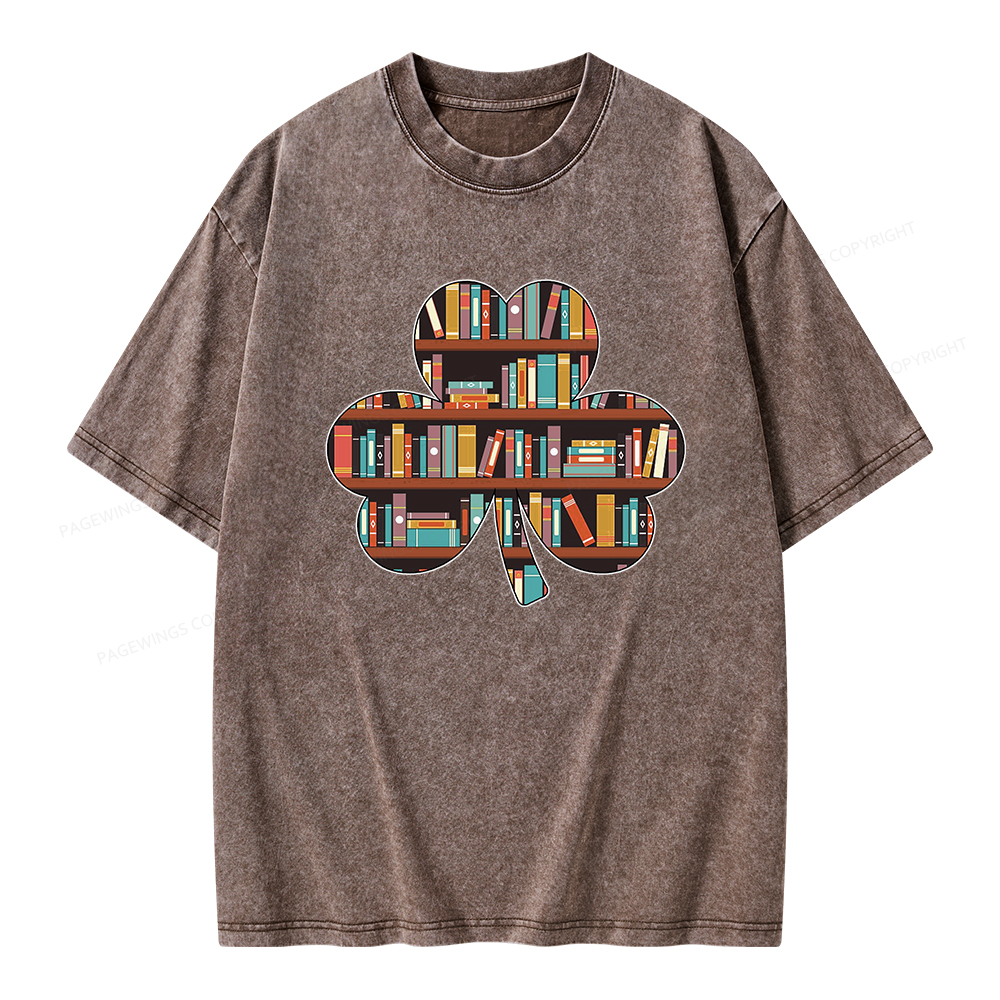 Pagewings Cloverleaf Creative Bookshelf Unisex Washed T-shirt