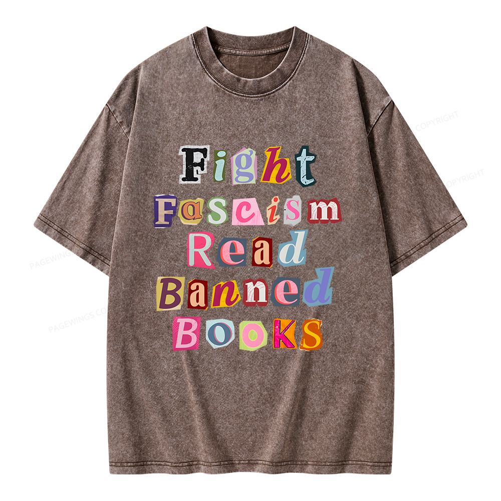 Pagewings Fight Fascism Read Books Unisex Washed T-shirt