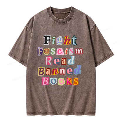 Pagewings Fight Fascism Read Books Unisex Washed T-shirt
