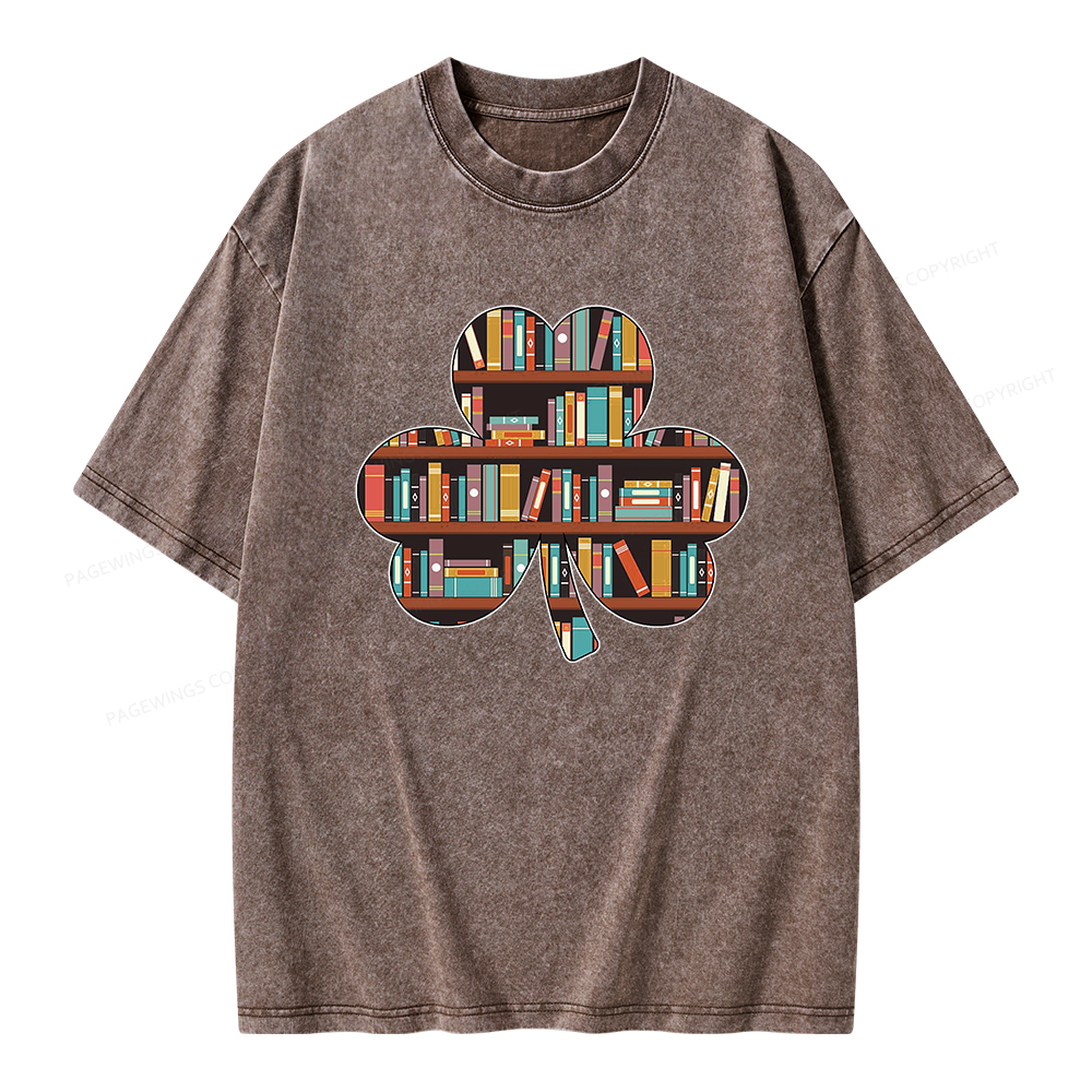 Pagewings Cloverleaf Creative Bookshelf Unisex Washed T-shirt