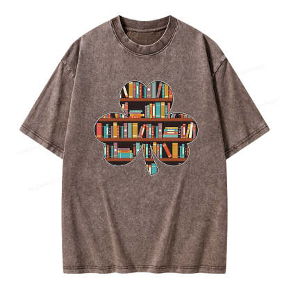 Pagewings Cloverleaf Creative Bookshelf Unisex Washed T-shirt