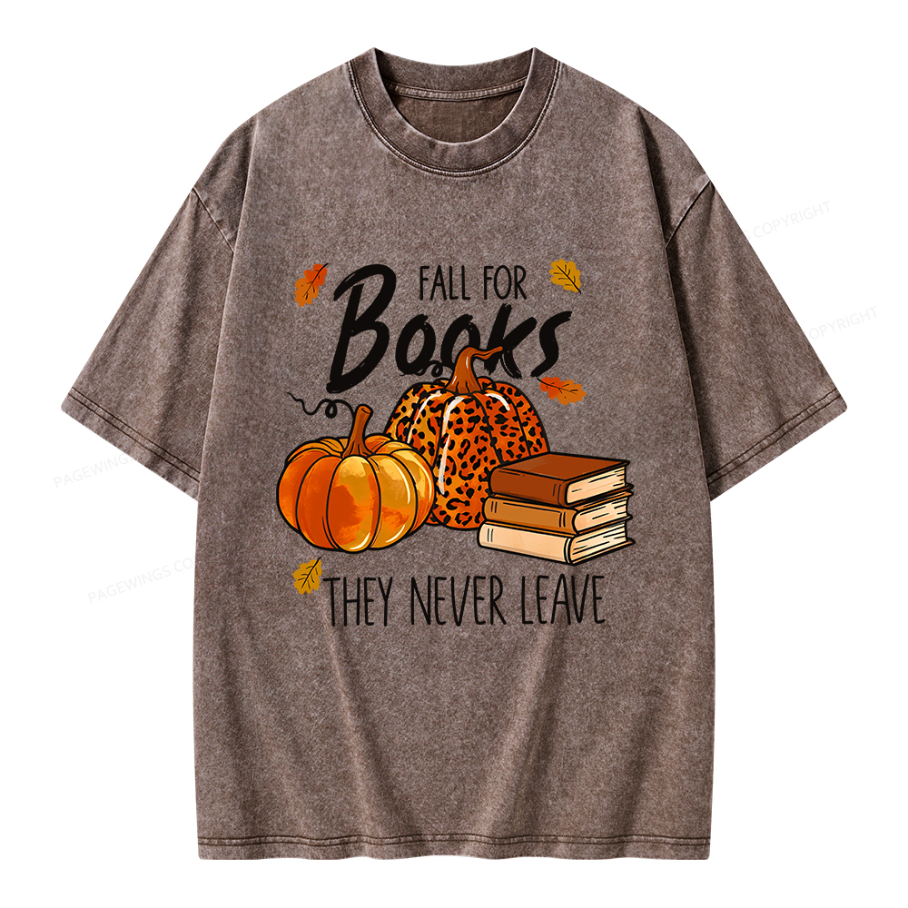 Pagewings Fall For Books He Never Leaves Unisex Washed T-shirt