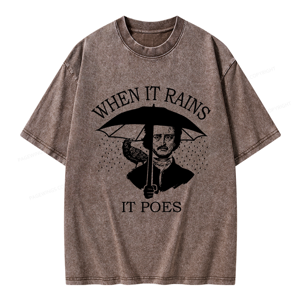 Pagewings When It Rains It Poes Unisex Washed T-shirt