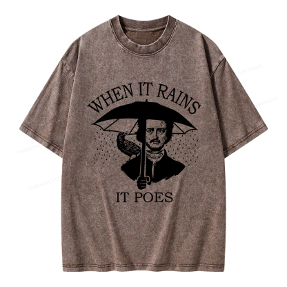 Pagewings When It Rains It Poes Unisex Washed T-shirt