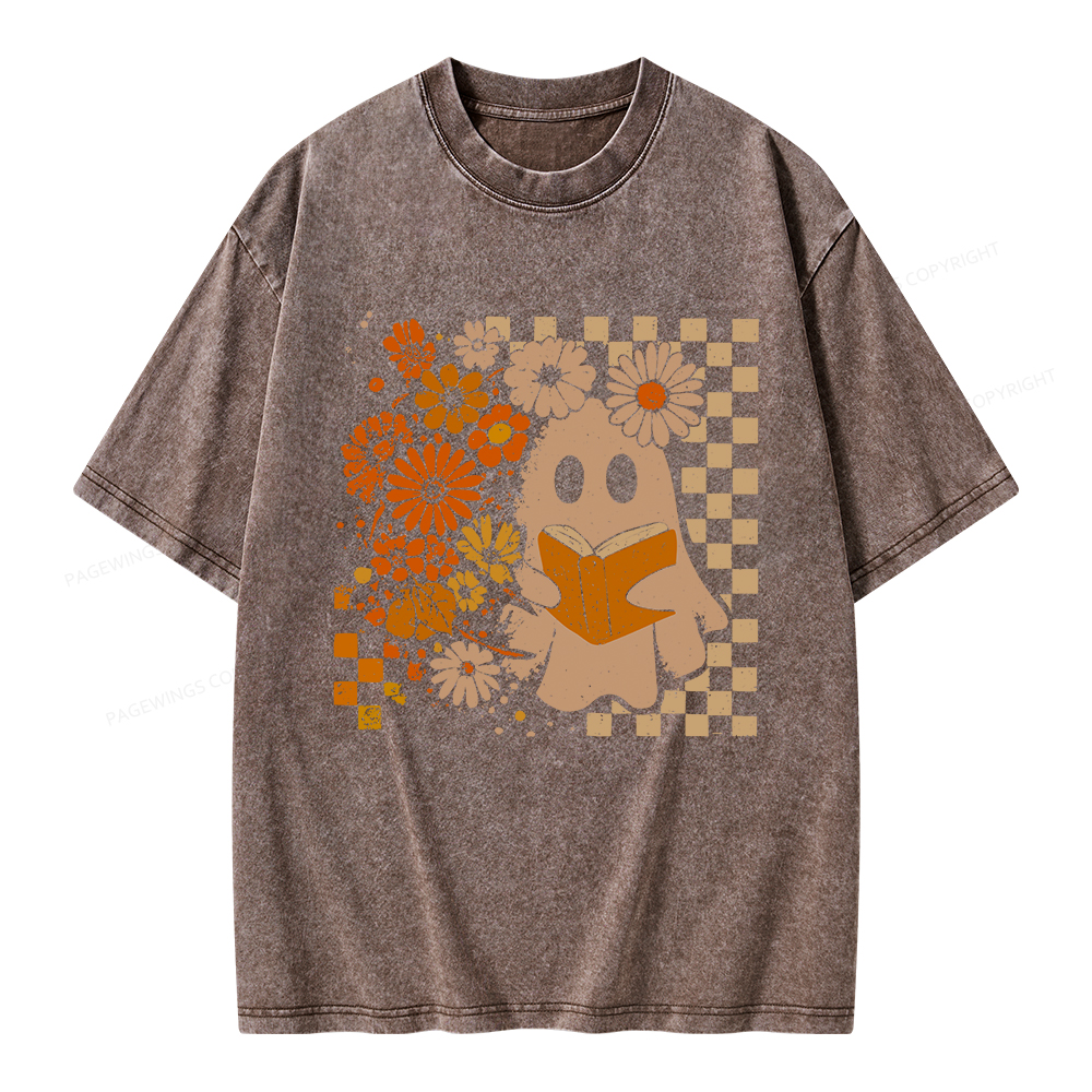 Pagewings Halloween Floral Ghost Unisex Washed T-shirt