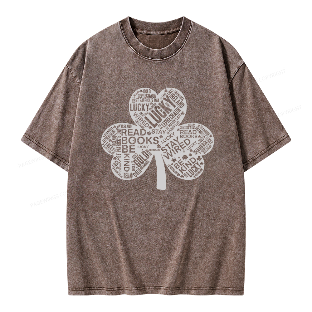 Pagewings St Patricks Day Shirt Lucky Reading Shirt Unisex Washed T-shirt