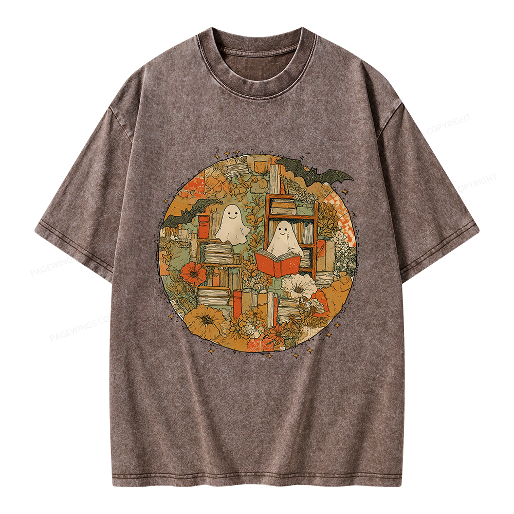 Pagewings Spooky boo Reading Unisex Washed T-shirt