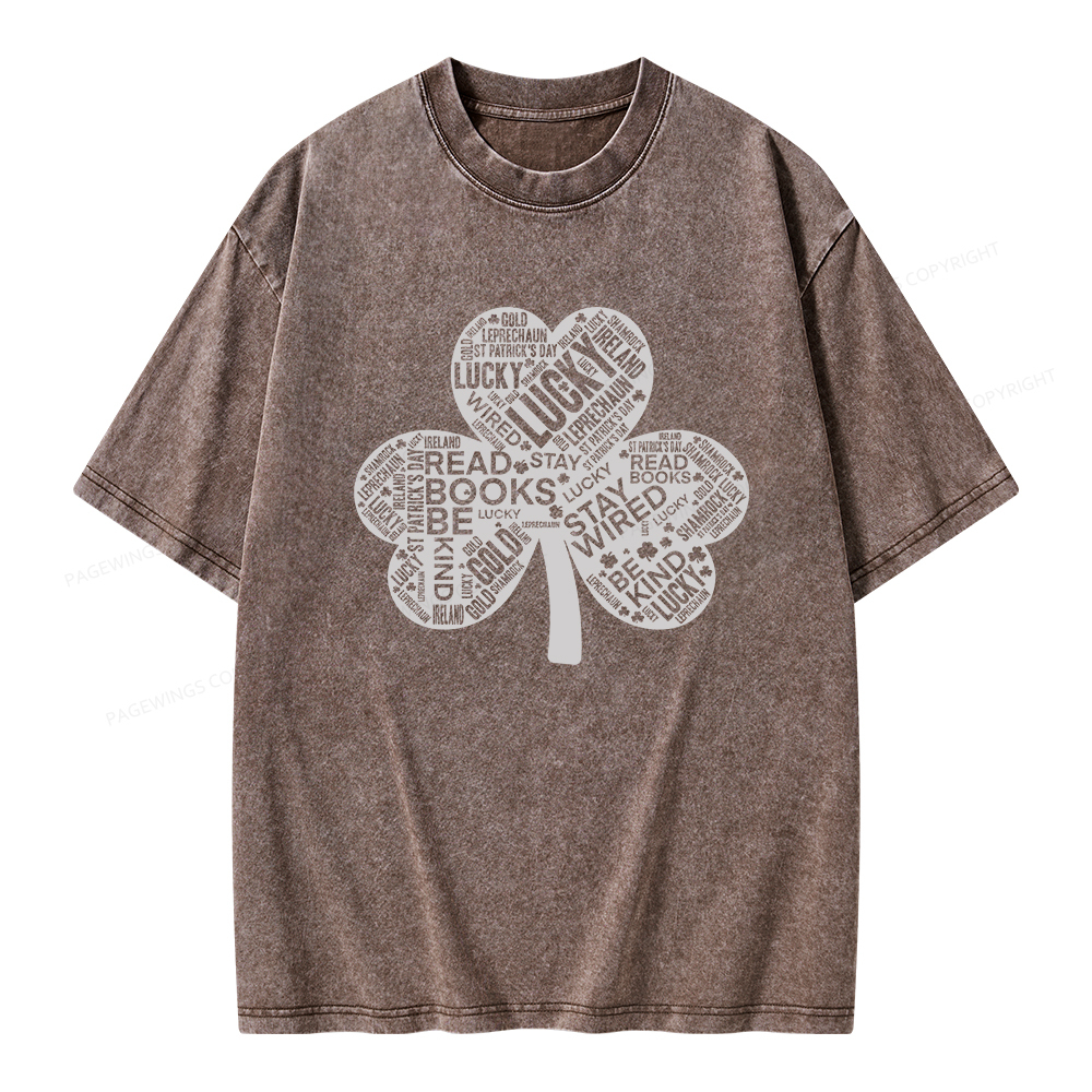 Pagewings St Patricks Day Shirt Lucky Reading Shirt Unisex Washed T-shirt