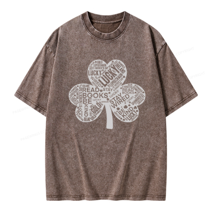 Pagewings St Patricks Day Shirt Lucky Reading Shirt Unisex Washed T-shirt
