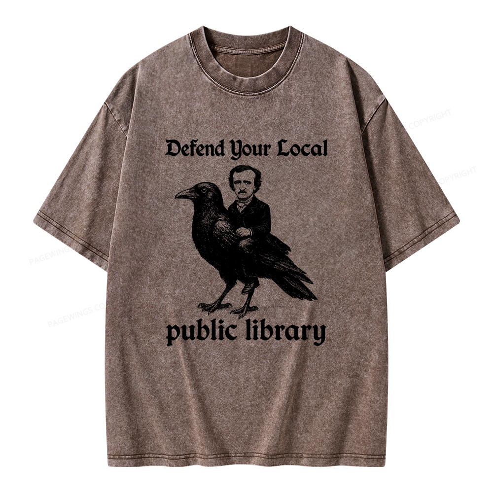 Pagewings Defend Your Local Public Library Unisex Washed T-shirt