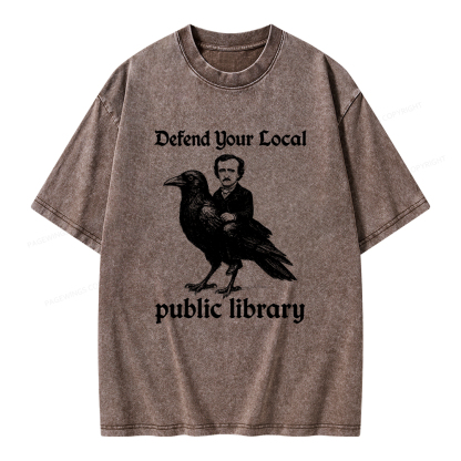 Pagewings Defend Your Local Public Library Unisex Washed T-shirt