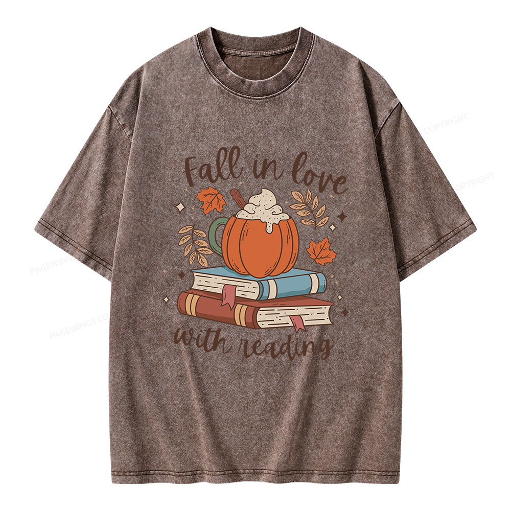 Pagewings Thanksgiving Fall in Love with Reading Unisex Washed T-shirt