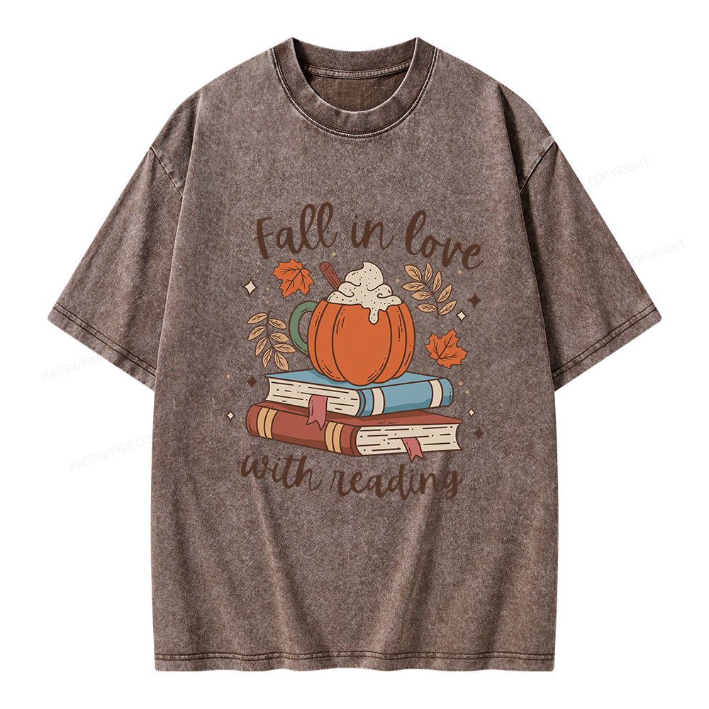 Pagewings Thanksgiving Fall in Love with Reading Unisex Washed T-shirt