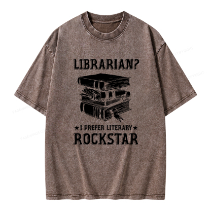 Pagewings Librarian Rockstar I Prefer Literary  Unisex Washed T-shirt