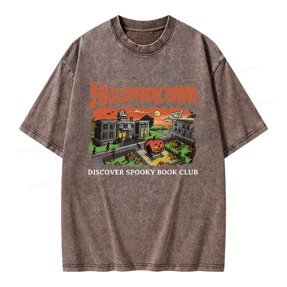 Pagewings HalloweenComm. Spooky Book Club Unisex Washed T-shirt