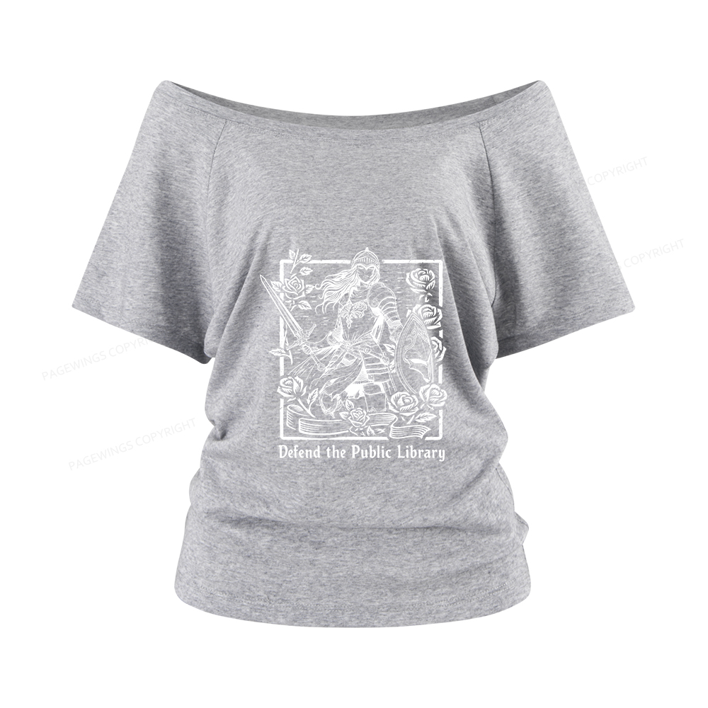 Pagewings Defend The Public Library Women Off Shoulder T-shirts