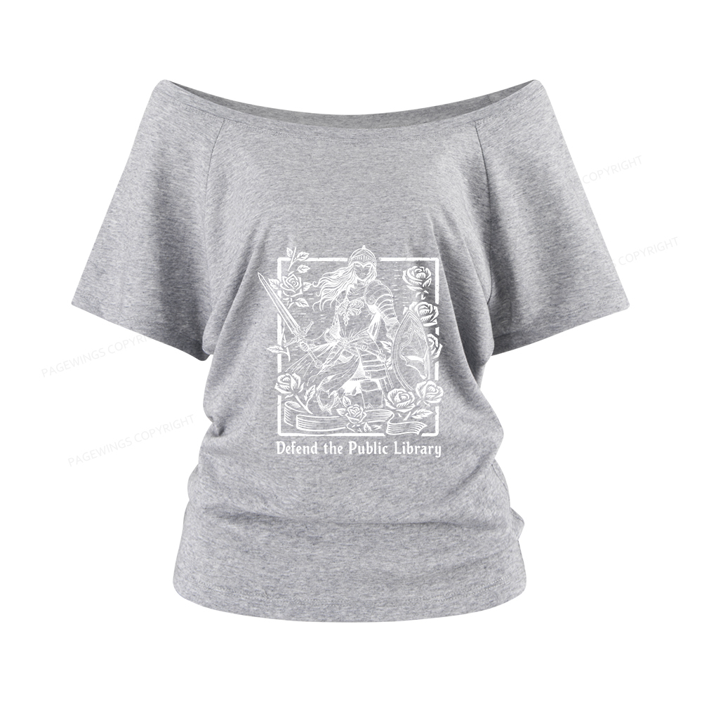 Pagewings Defend The Public Library Women Off Shoulder T-shirts