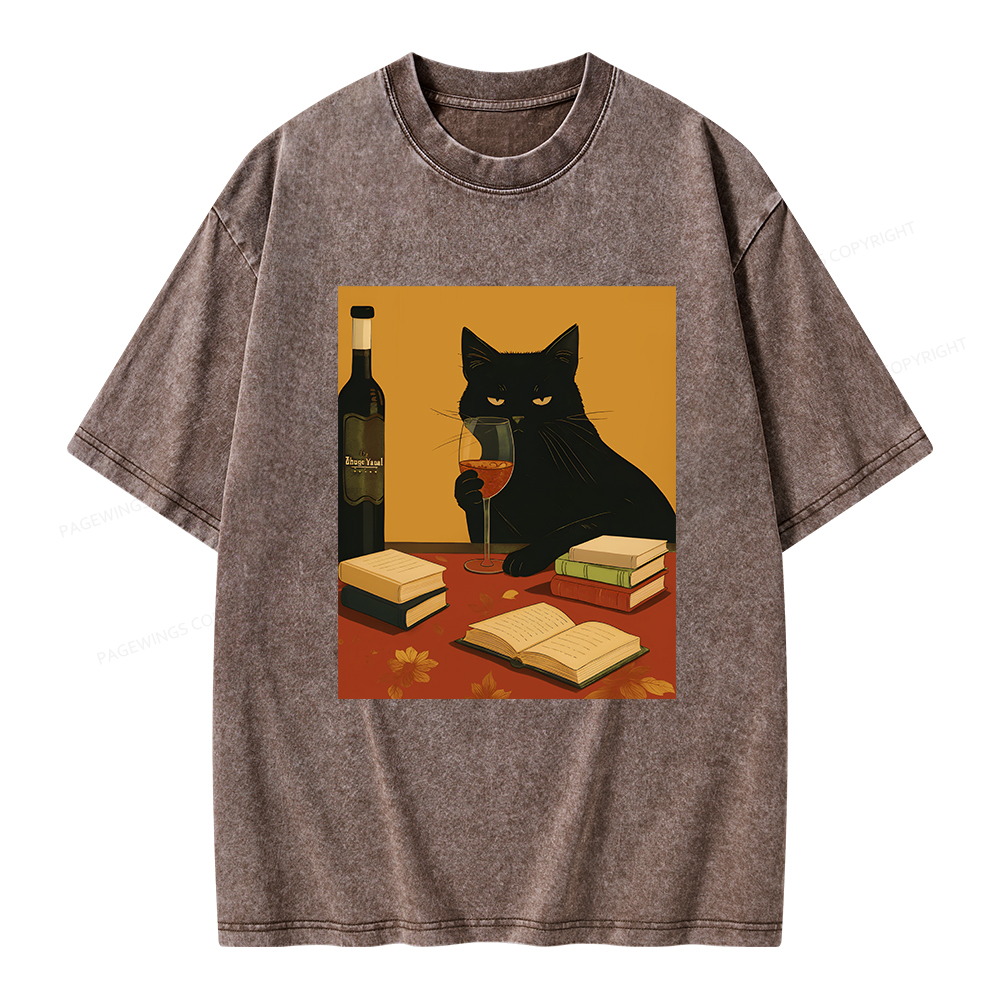 Pagewings Easily Distracted By Wine And Books Unisex Washed T-shirt