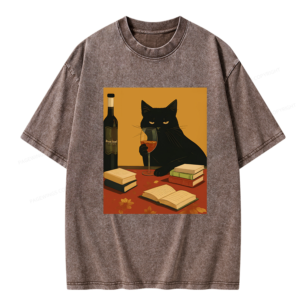 Pagewings Easily Distracted By Wine And Books Unisex Washed T-shirt