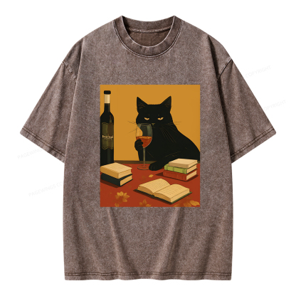 Pagewings Easily Distracted By Wine And Books Unisex Washed T-shirt