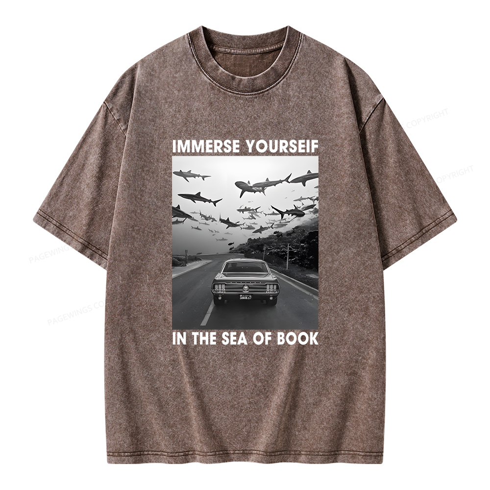 Pagewings Immerse Yourself In The Sea Of Books Unisex Washed T-shirt