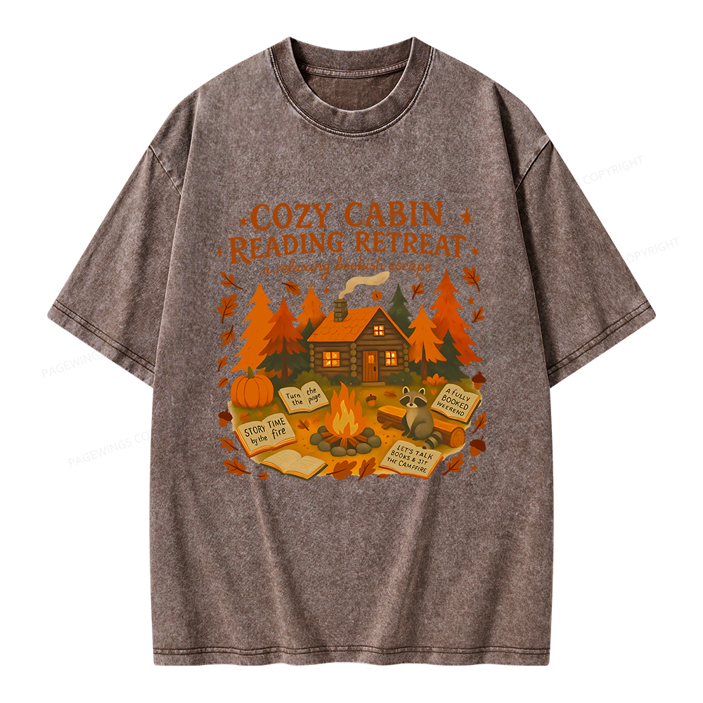 Pagewings Cozy Cabin Reading Retreat Unisex Washed T-shirt