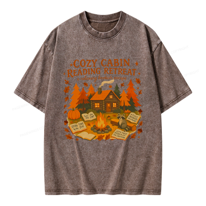 Pagewings Cozy Cabin Reading Retreat Unisex Washed T-shirt