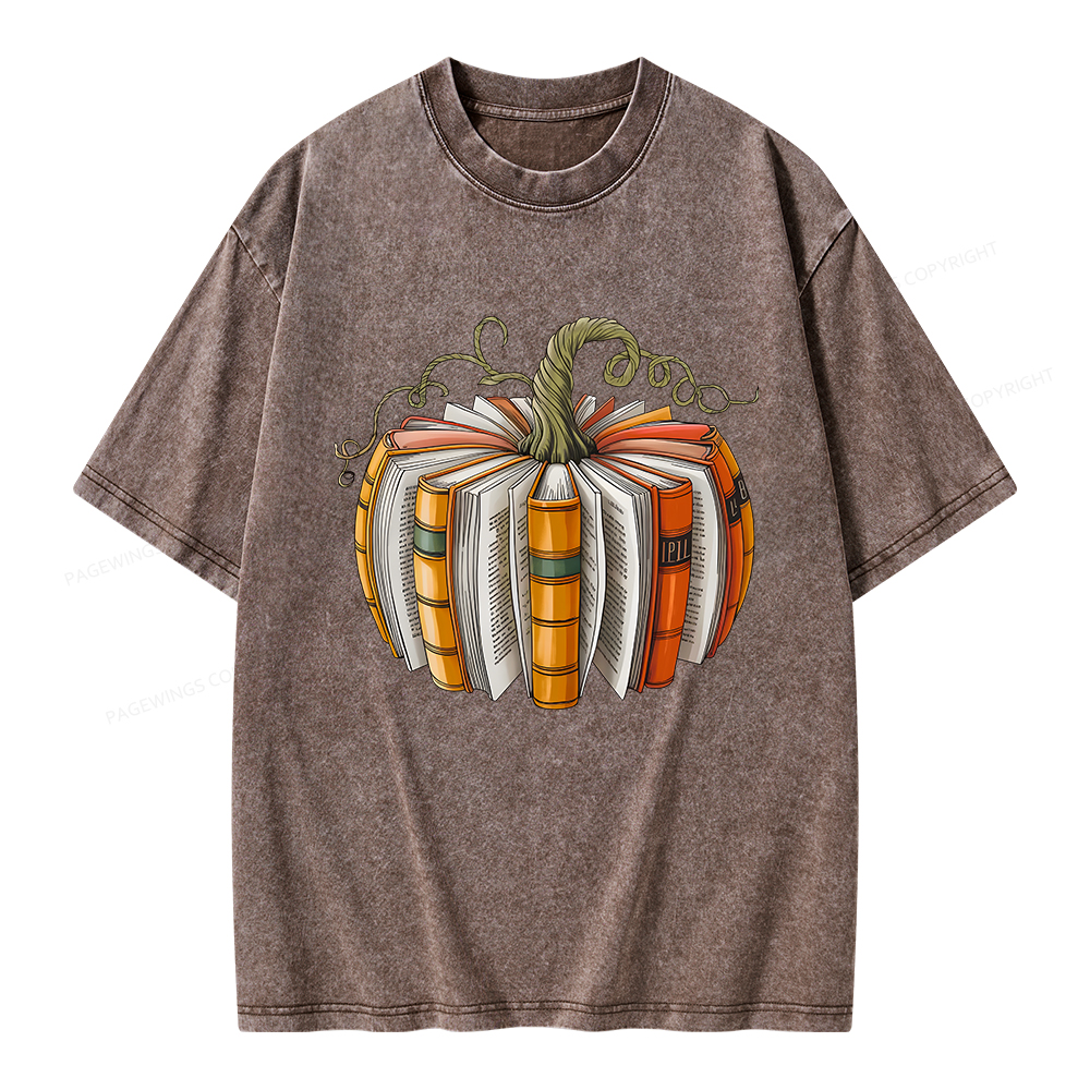 Pagewings Fall Book Pumpkin Unisex Washed T-shirt