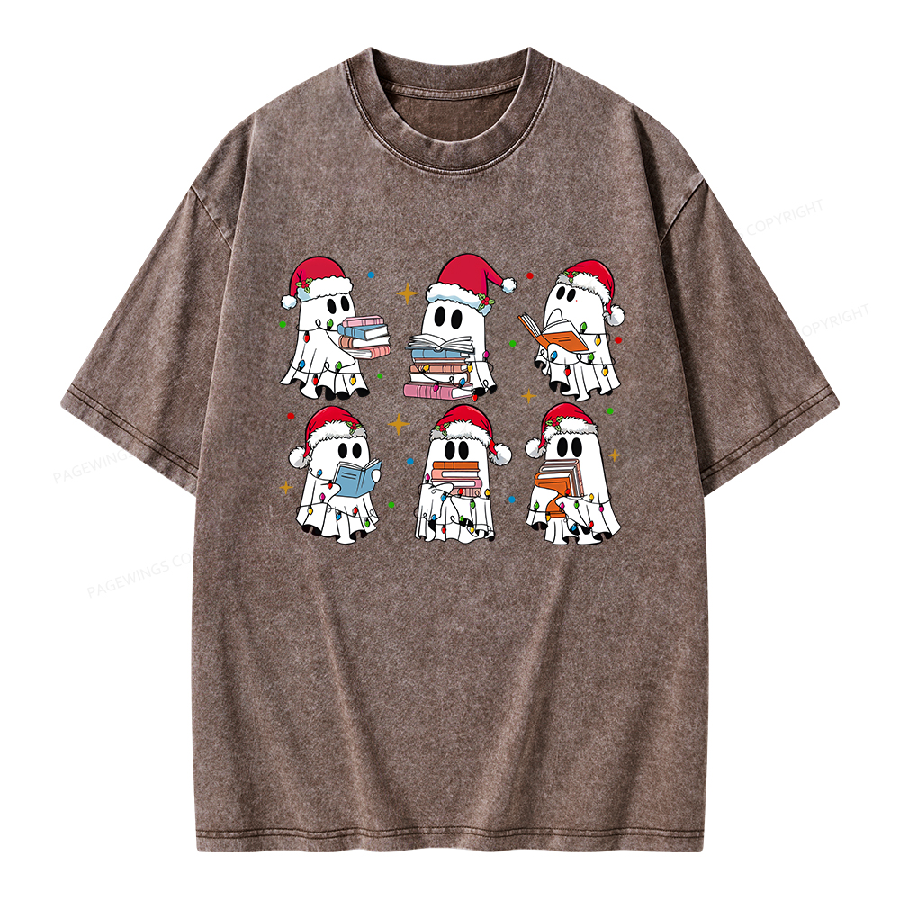 Pagewings Christmas Book Ghost Unisex Washed T-shirt