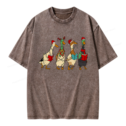 Pagewings Christmas Ducks Reading Unisex Washed T-shirt