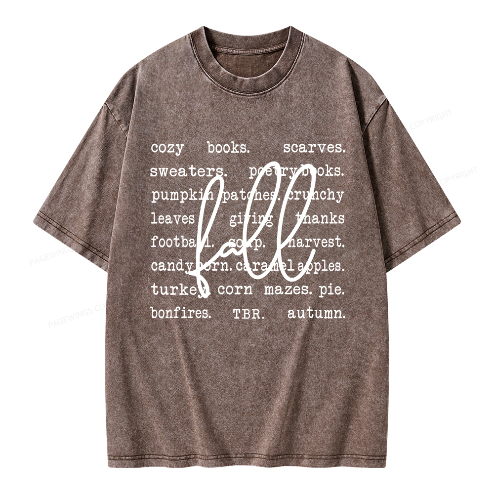 Pagewings Fall Cozy Season Book Lover Unisex Washed T-shirt