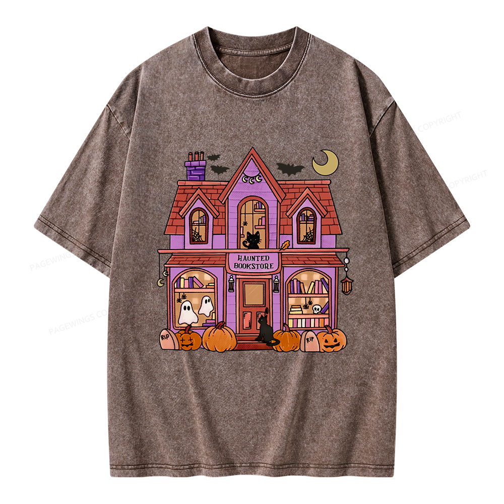 Pagewings Haunted Bookstore Unisex Washed T-shirt