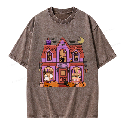 Pagewings Haunted Bookstore Unisex Washed T-shirt