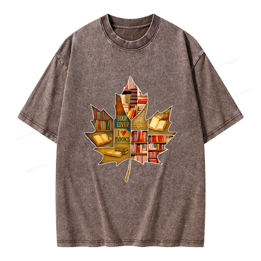 Pagewings Bookstore Puzzle Maple Leaf Unisex Washed T-shirt