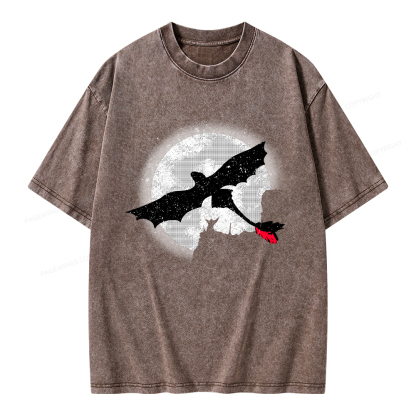 Pagewings Moonlight Dragon Rider Unisex Washed T-shirt