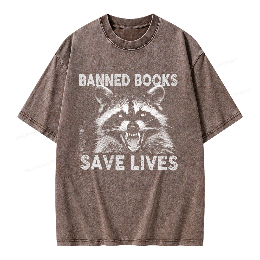 Pagewings Banned Books Save Lives Unisex Washed T-shirt