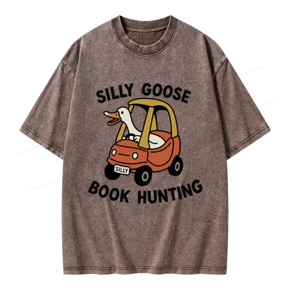 Pagewings Silly Goose Book Hunting Unisex Washed T-shirt
