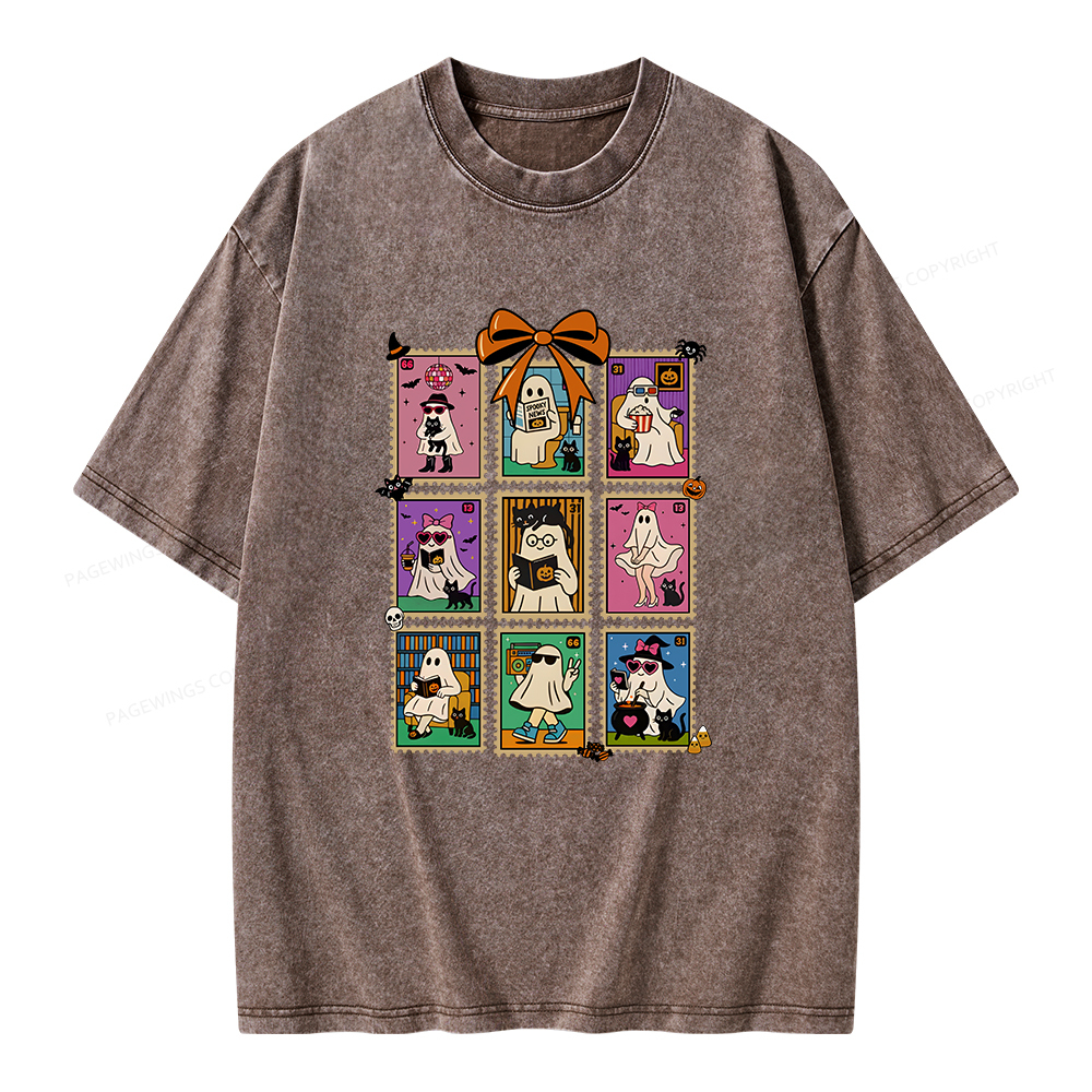 Pagewings Halloween Ghost Unisex Washed T-shirt